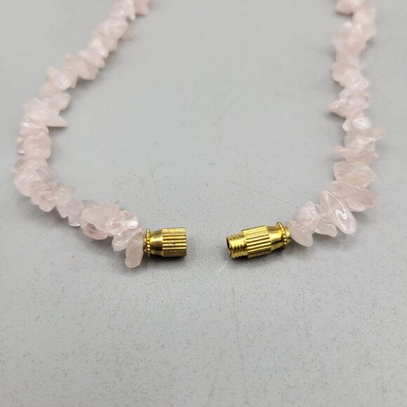 Rose Quartz Chip Bead Necklace Quartz Teardrop Sterling Pendant Wire Wrap - Picture 7 of 9